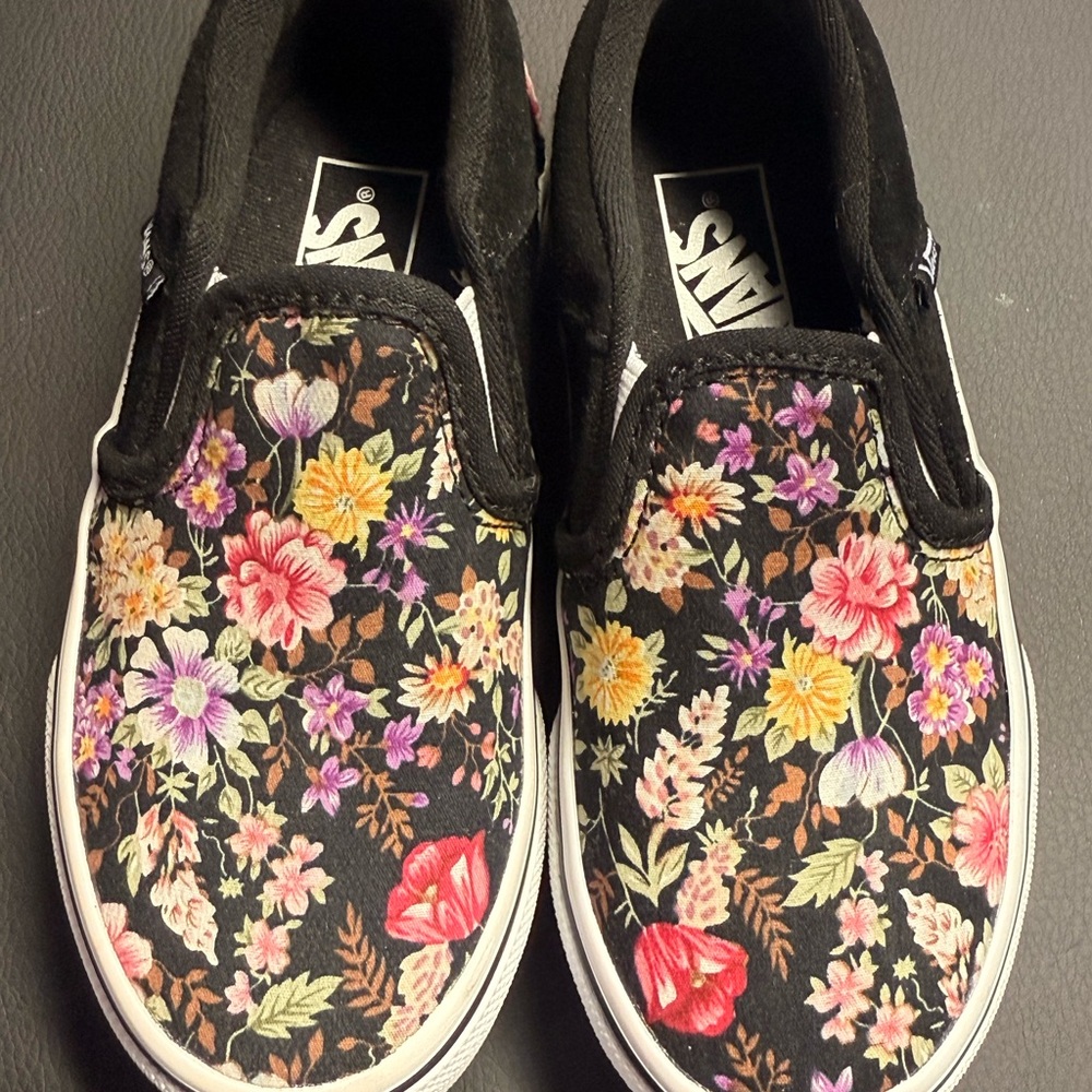 Vans Kids Black Floral Slip-On Sneakers